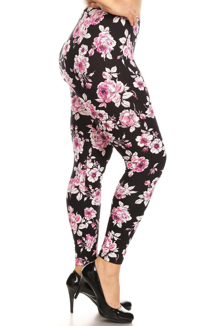 Buttery Smooth Decadent Pink Floral Plus Size Leggings
