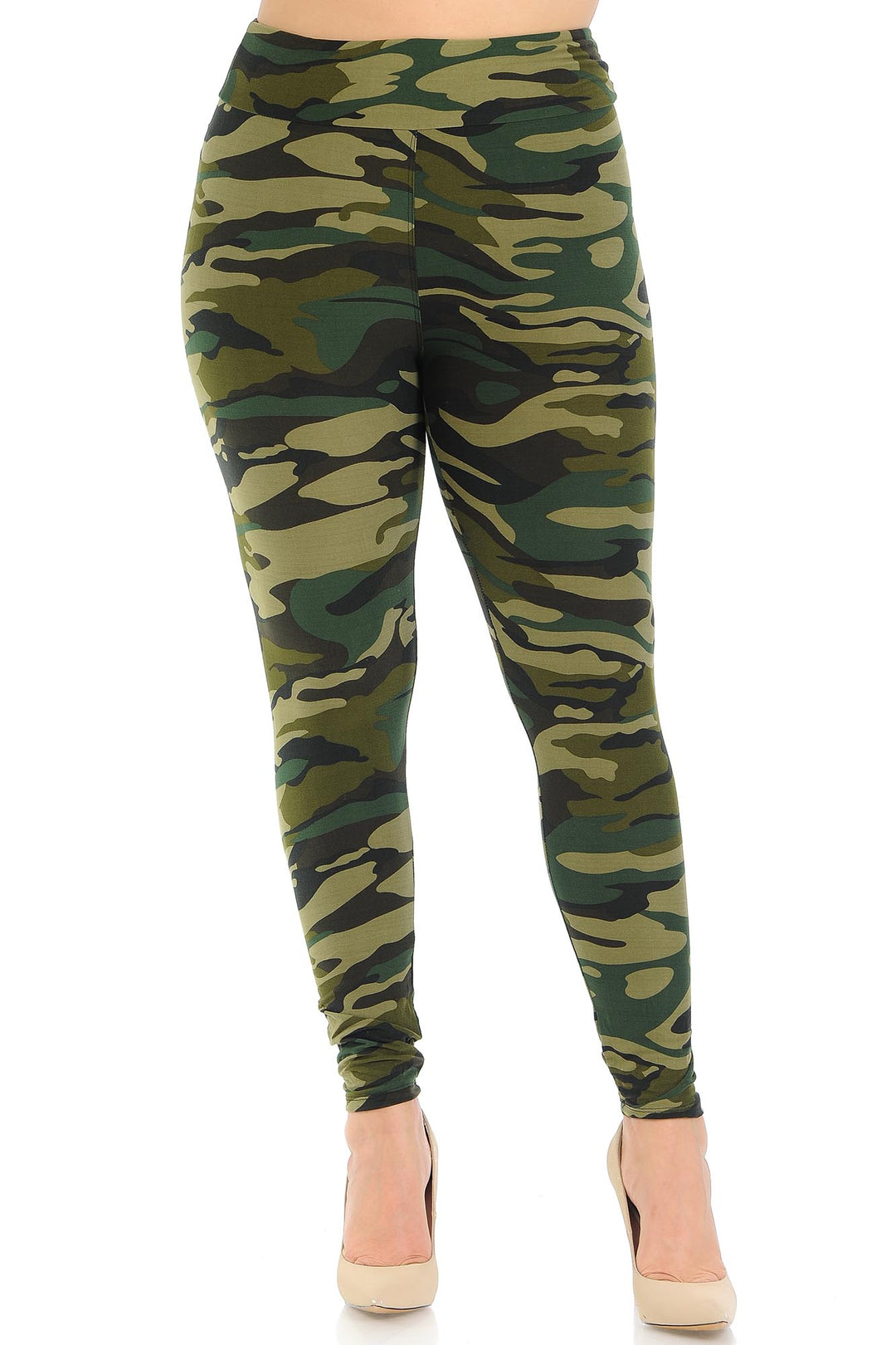 Buttery Smooth Green Camouflage High Waisted Plus Size Leggings - EEVEE