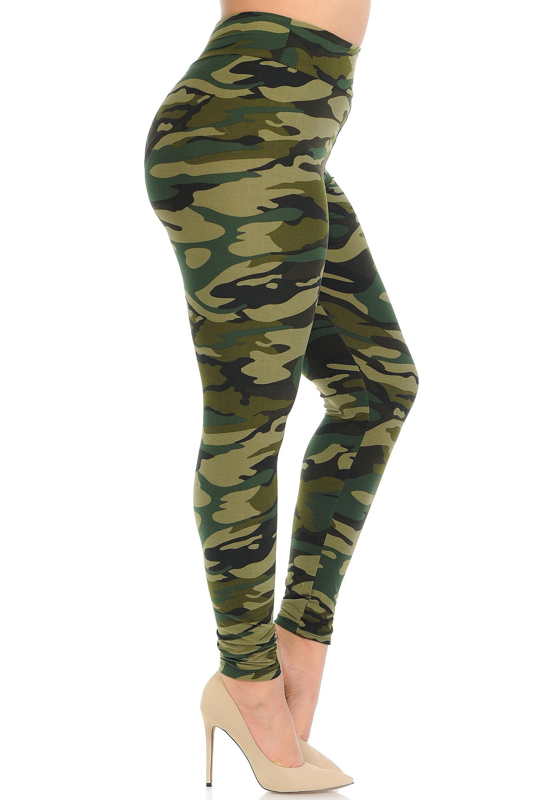 Buttery Smooth Green Camouflage High Waisted Plus Size Leggings - EEVEE