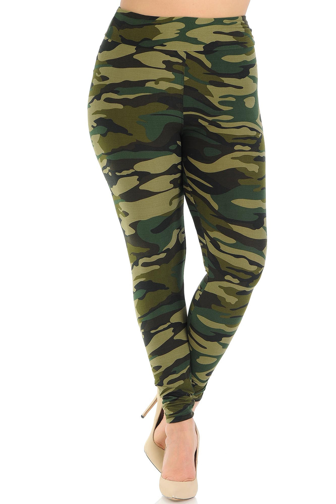 Buttery Smooth Green Camouflage High Waisted Plus Size Leggings - EEVEE