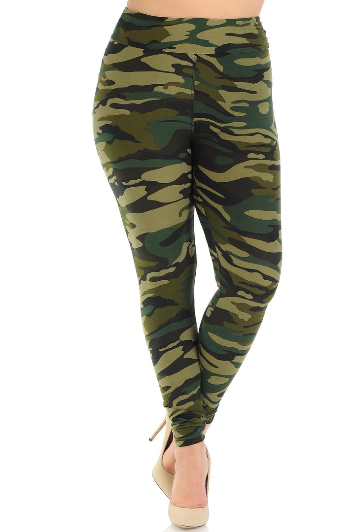 Buttery Smooth Green Camouflage High Waisted Plus Size Leggings - EEVEE