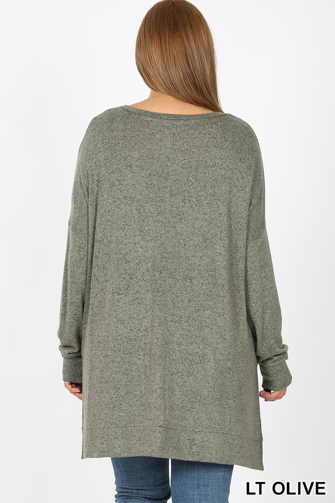 Brushed Melange Round Neck HI-LOW Plus Size Top