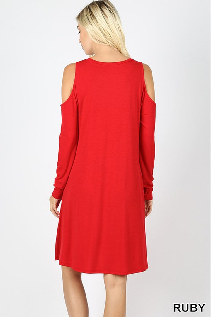 Premium Long Sleeve Cold Shoulder Rayon Tunic / Dress with Pockets