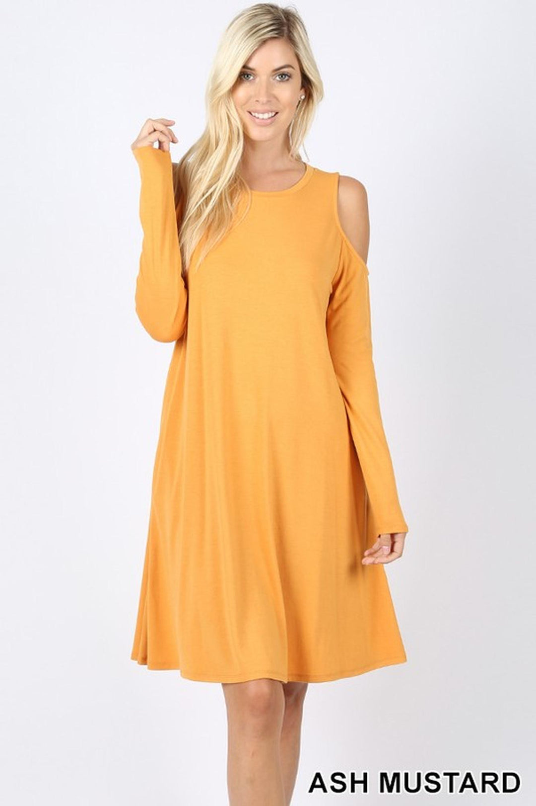 Premium Long Sleeve Cold Shoulder Rayon Tunic / Dress with Pockets