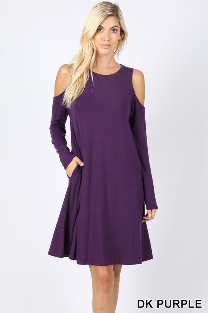 Premium Long Sleeve Cold Shoulder Rayon Tunic / Dress with Pockets