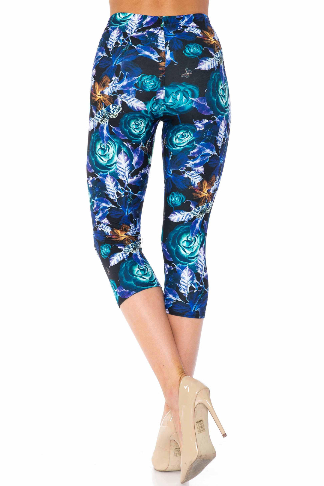 Creamy Soft Electric Blue Floral Butterfly Capris - USA Fashion