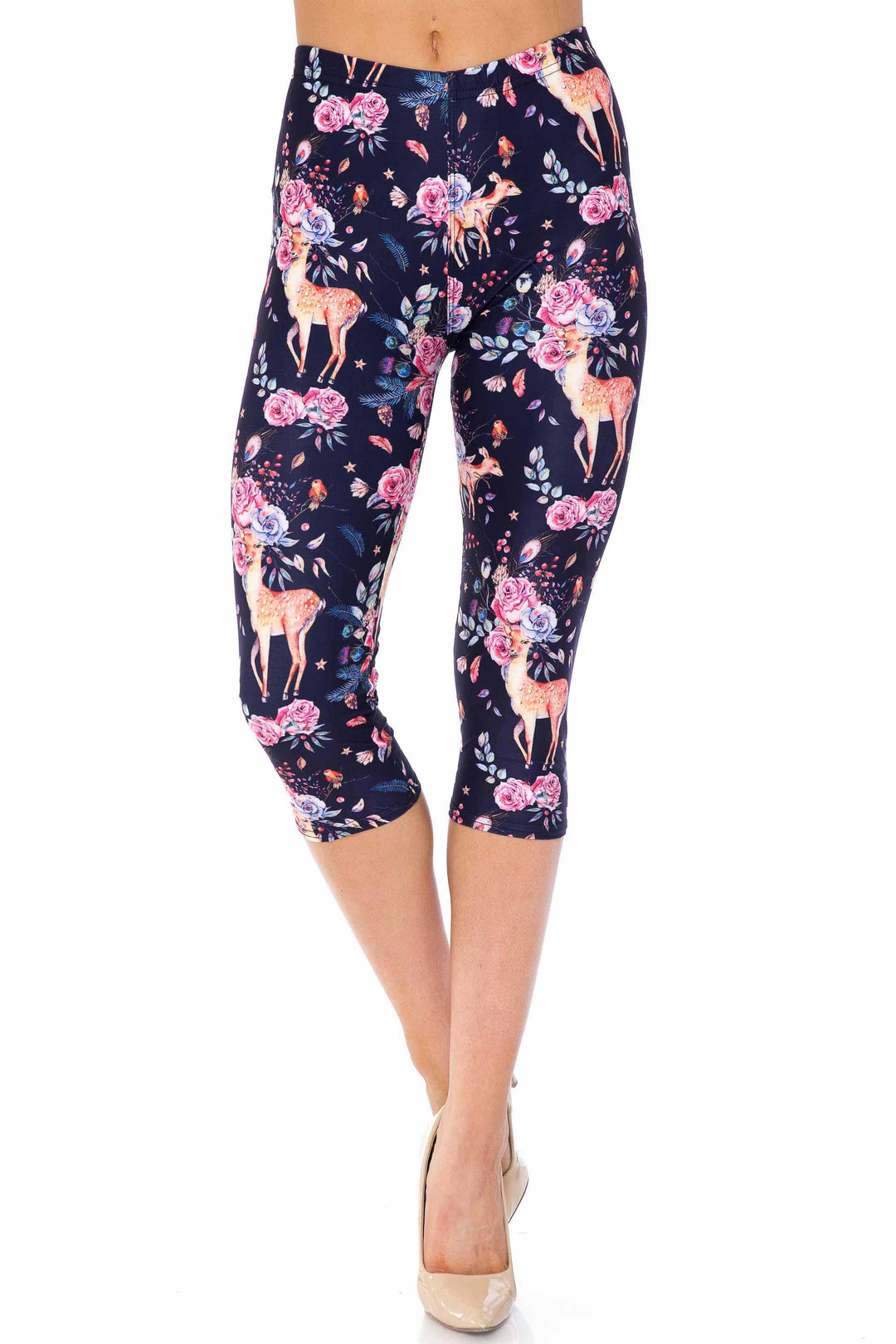 Creamy Soft Woodland Floral Fawn Capris - USA Fashion
