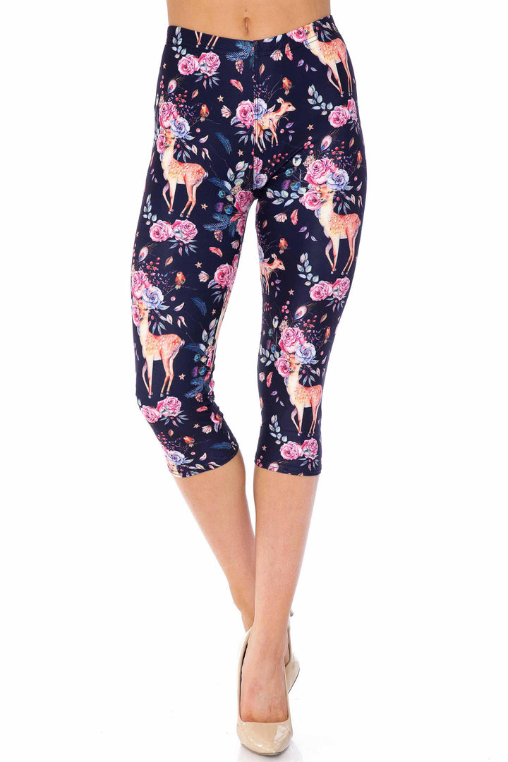Creamy Soft Woodland Floral Fawn Capris - USA Fashion