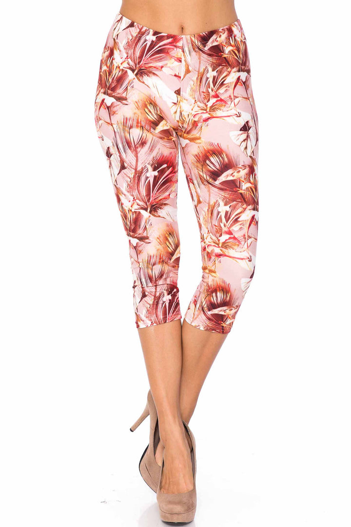 Creamy Soft Mocha Floral Capris - USA Fashion
