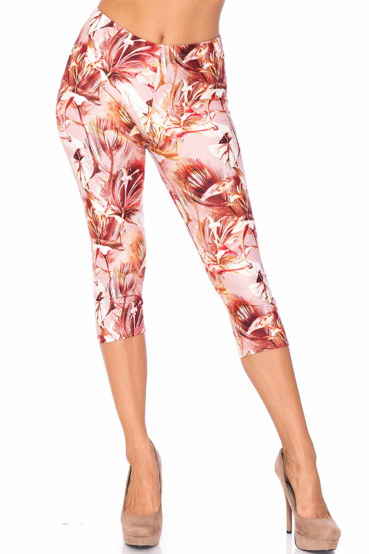 Creamy Soft Mocha Floral Capris - USA Fashion