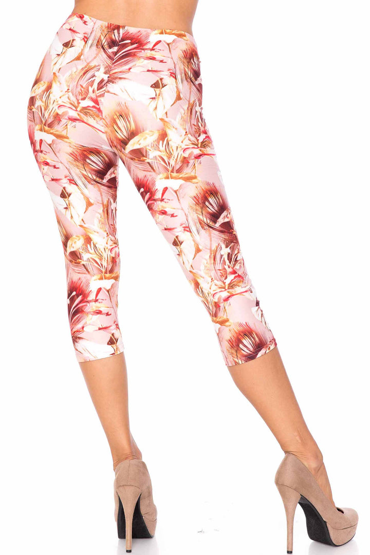 Creamy Soft Mocha Floral Capris - USA Fashion