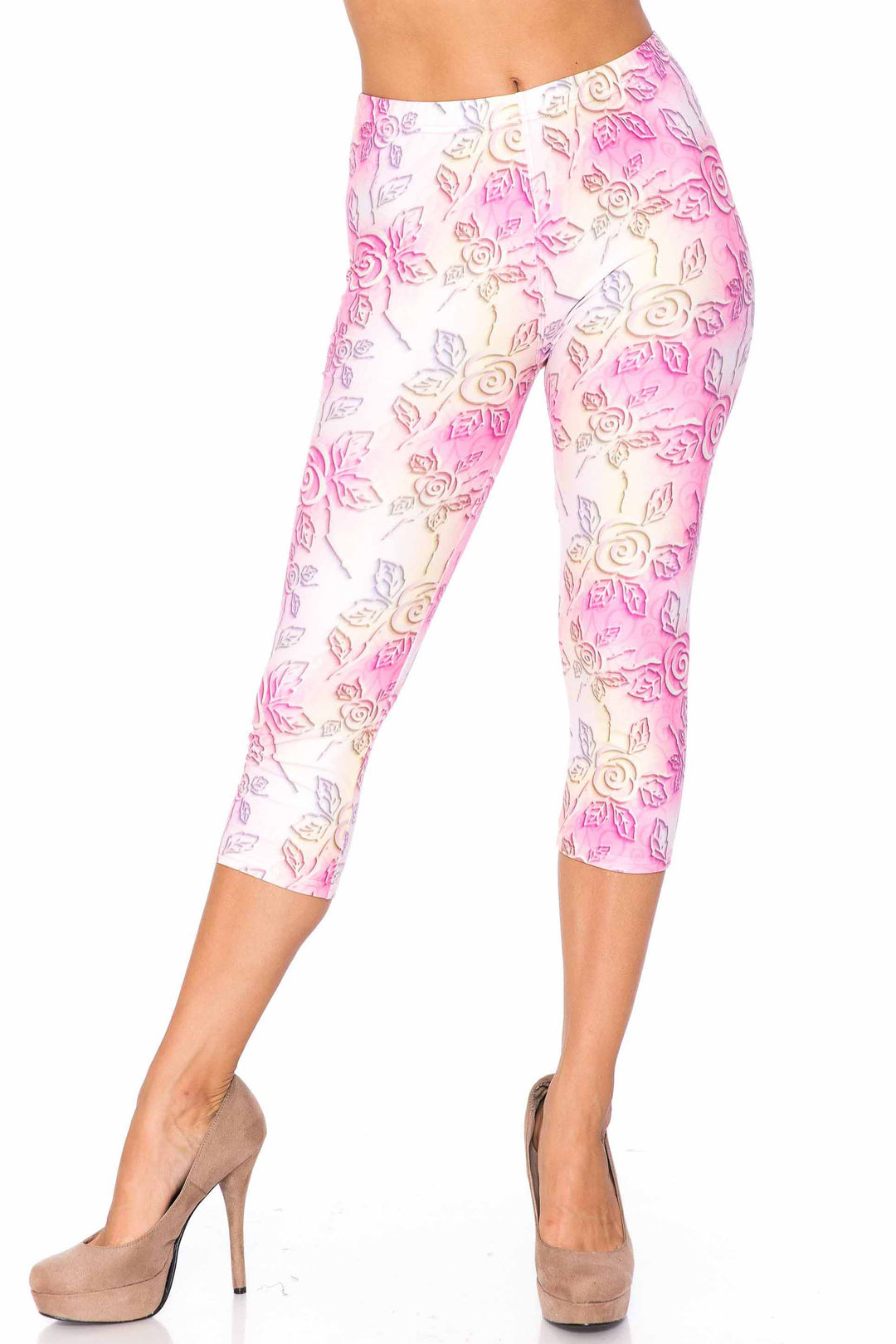Creamy Soft 3D Pastel Ombre Rose Capris - USA Fashion