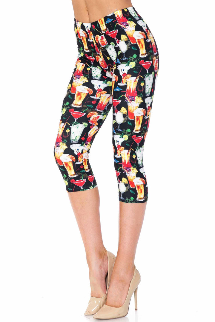 Creamy Soft Tropical Cocktails Capris - USA Fashion