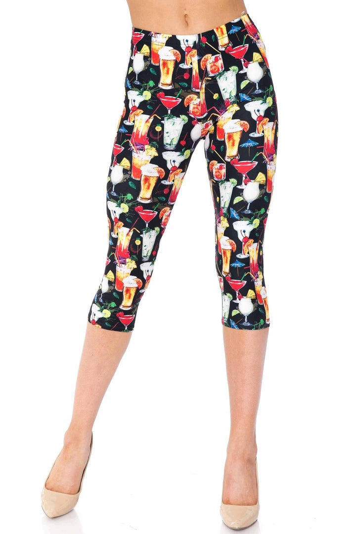 Creamy Soft Tropical Cocktails Capris - USA Fashion