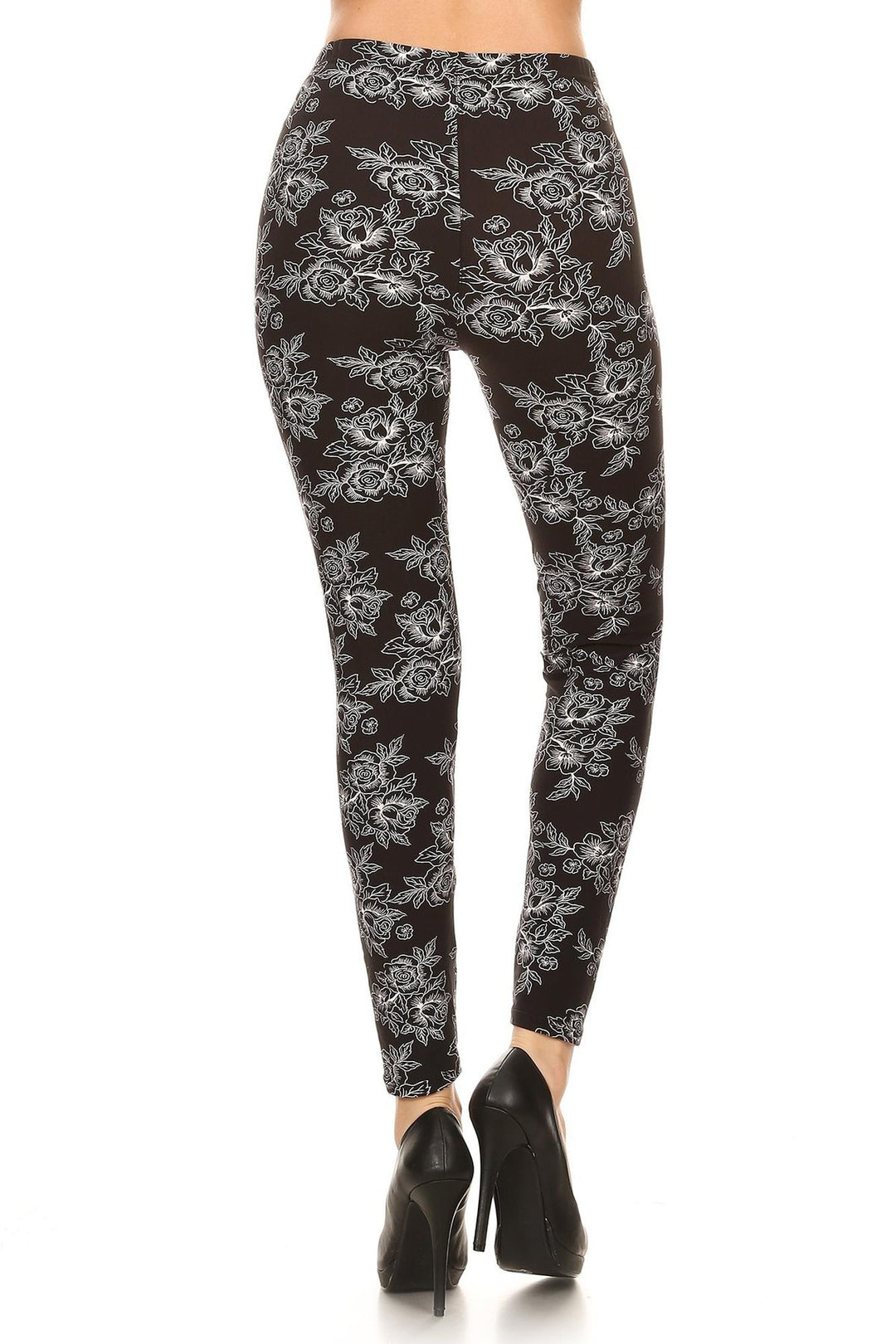 Buttery Smooth Black and White Floral Outline Leggings