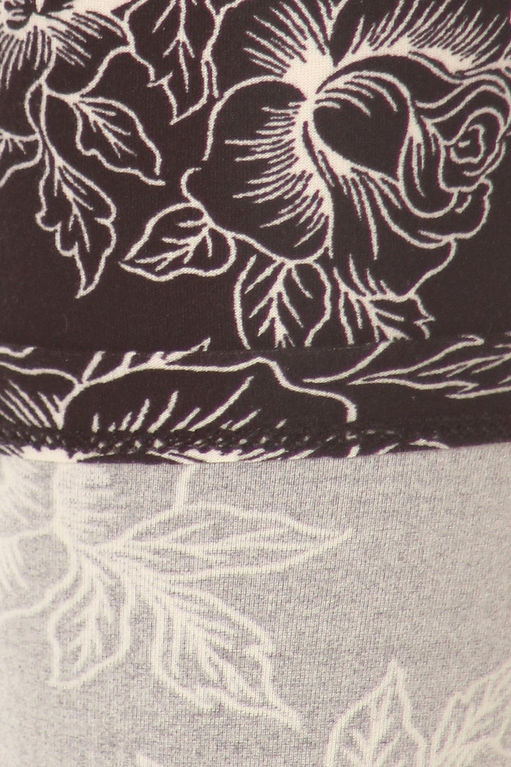 Buttery Smooth Black and White Floral Outline Leggings
