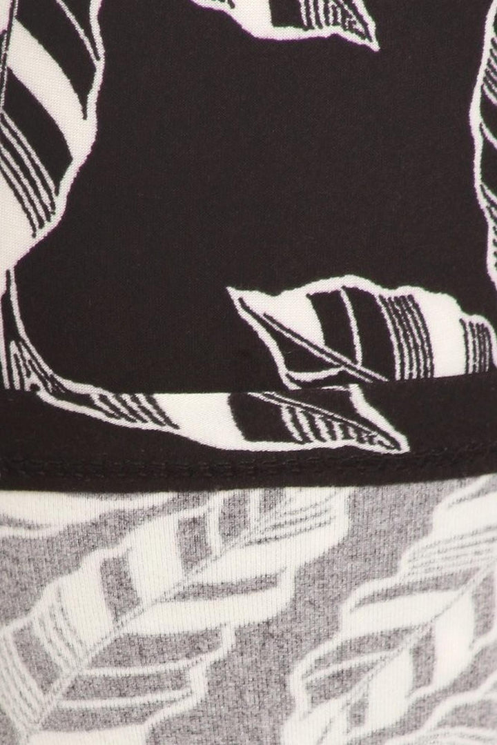 Buttery Smooth Black and White Leaves Leggings
