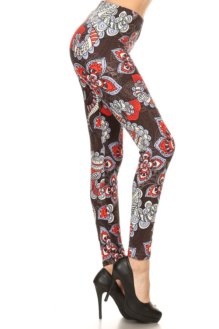 Buttery Smooth Ruby Floral Mandala Leggings