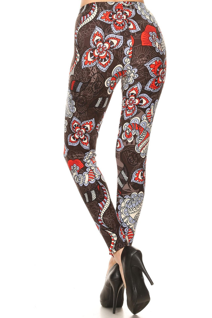 Buttery Smooth Ruby Floral Mandala Leggings