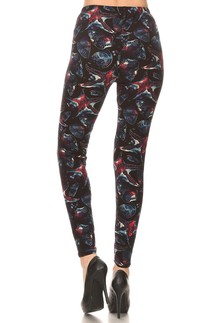 Buttery Smooth Red Starfish and Seashell Leggings