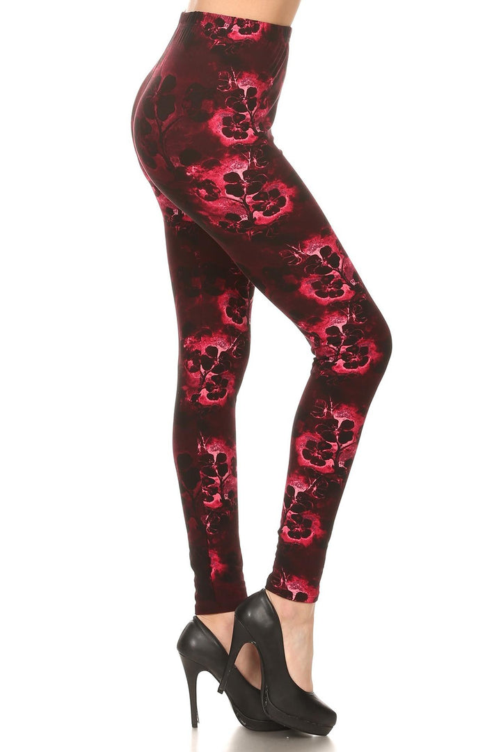 Buttery Smooth Burgundy Shadow Floral Leggings