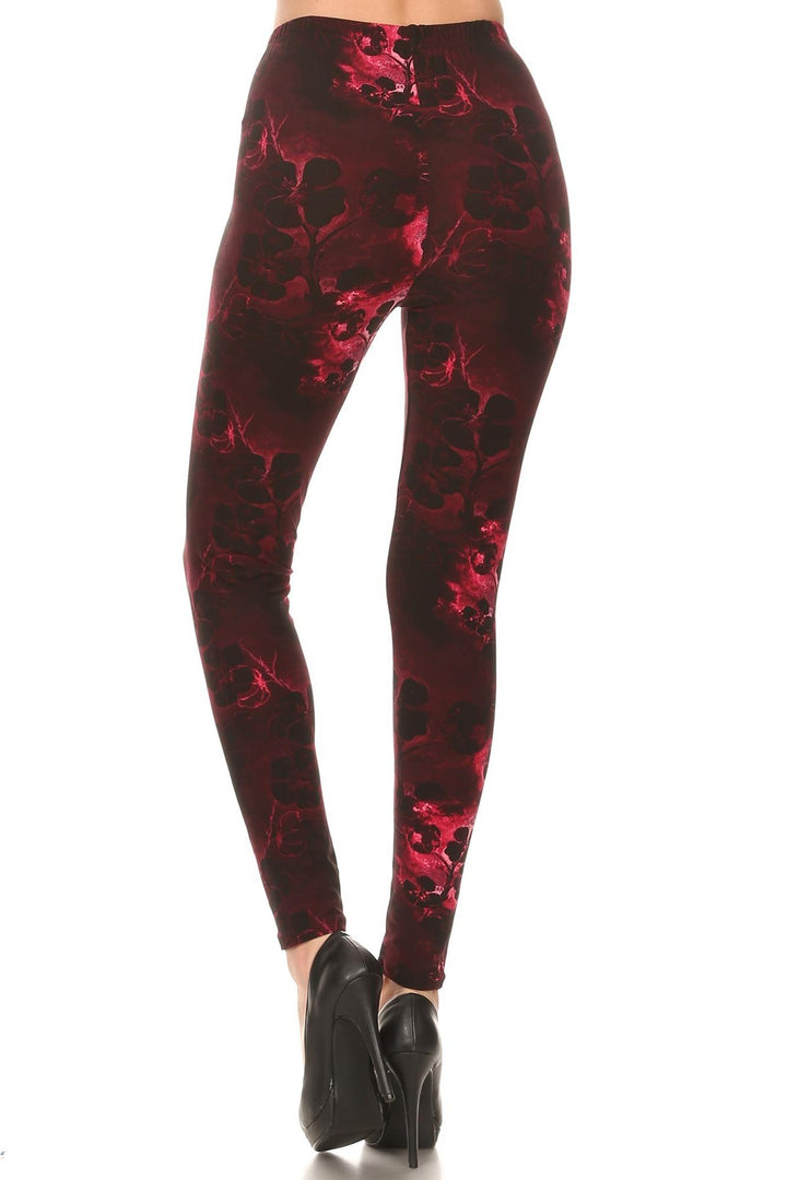 Buttery Smooth Burgundy Shadow Floral Leggings