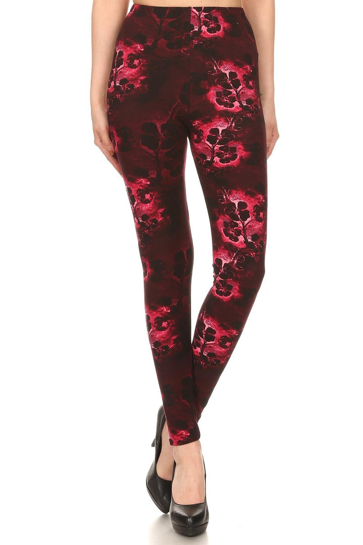 Buttery Smooth Burgundy Shadow Floral Leggings