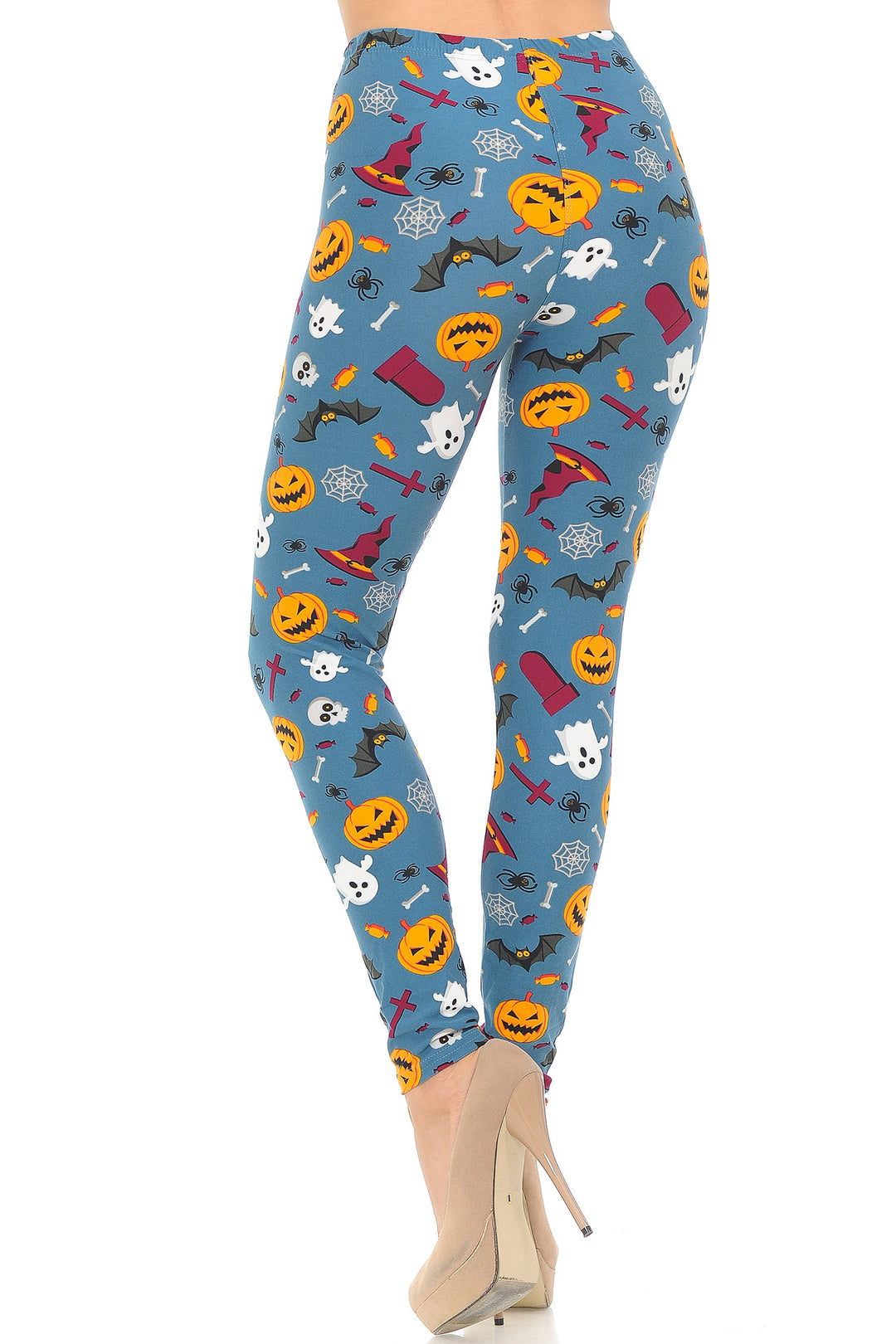 Buttery Smooth Steel Blue Halloween Motif Leggings