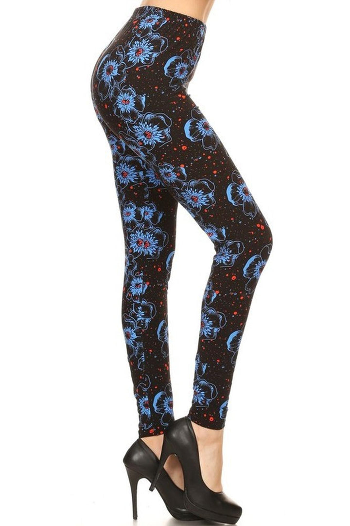Buttery Smooth Blue Evening Bloom Floral Leggings