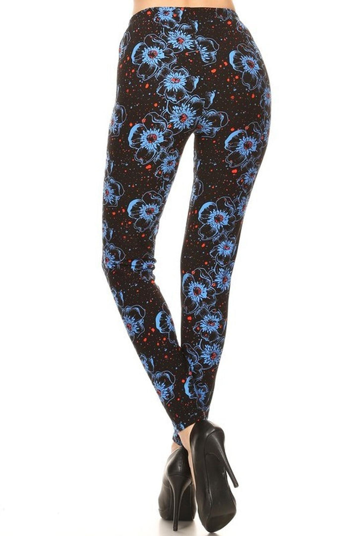 Buttery Smooth Blue Evening Bloom Floral Leggings