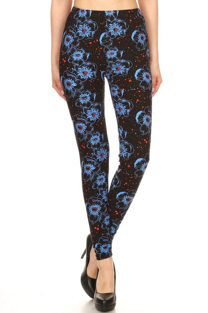Buttery Smooth Blue Evening Bloom Floral Leggings