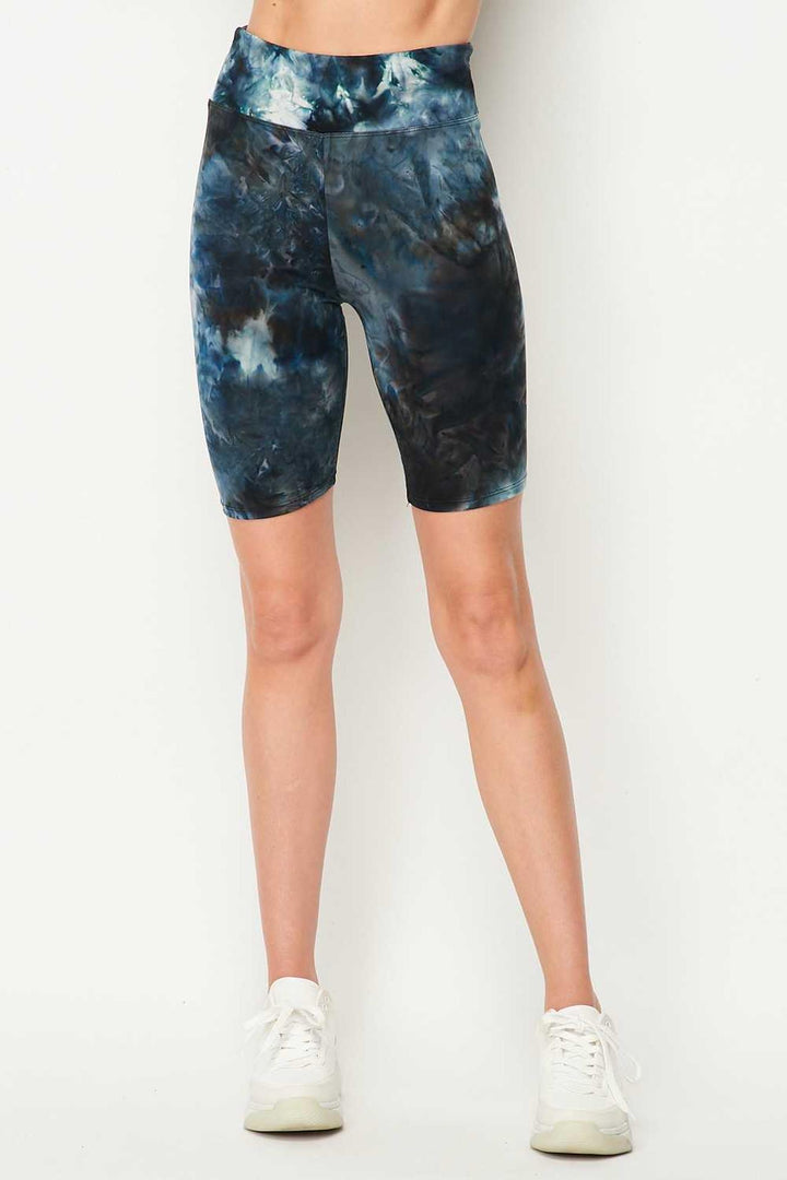 Buttery Soft Steel Blue Tie Dye High Waisted Biker Shorts - 3 Inch Waist