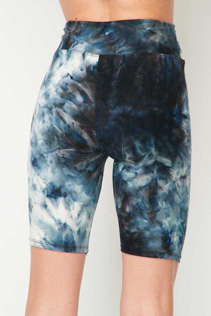 Buttery Soft Steel Blue Tie Dye High Waisted Biker Shorts - 3 Inch Waist