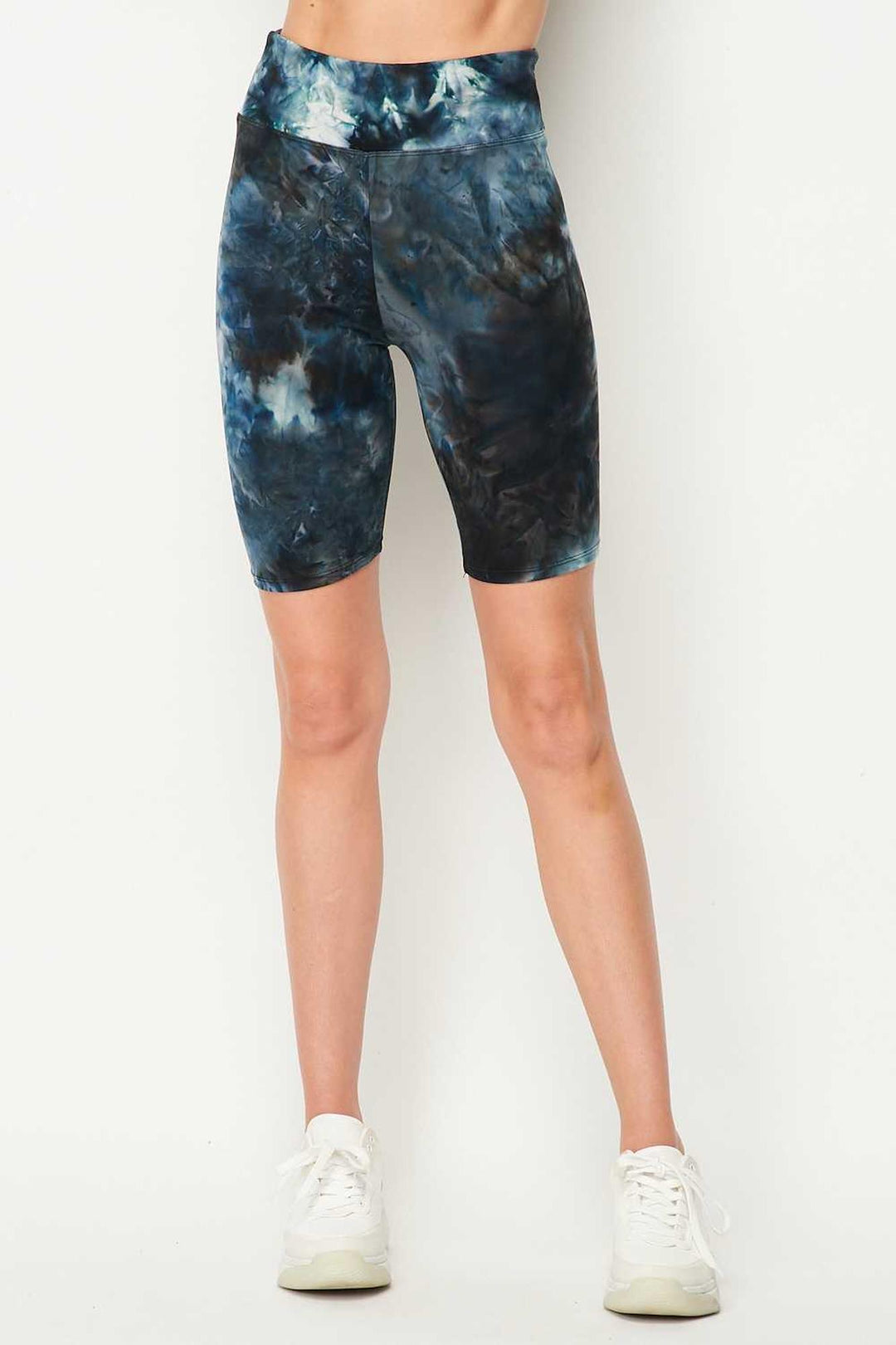Buttery Soft Steel Blue Tie Dye High Waisted Biker Shorts - 3 Inch Waist