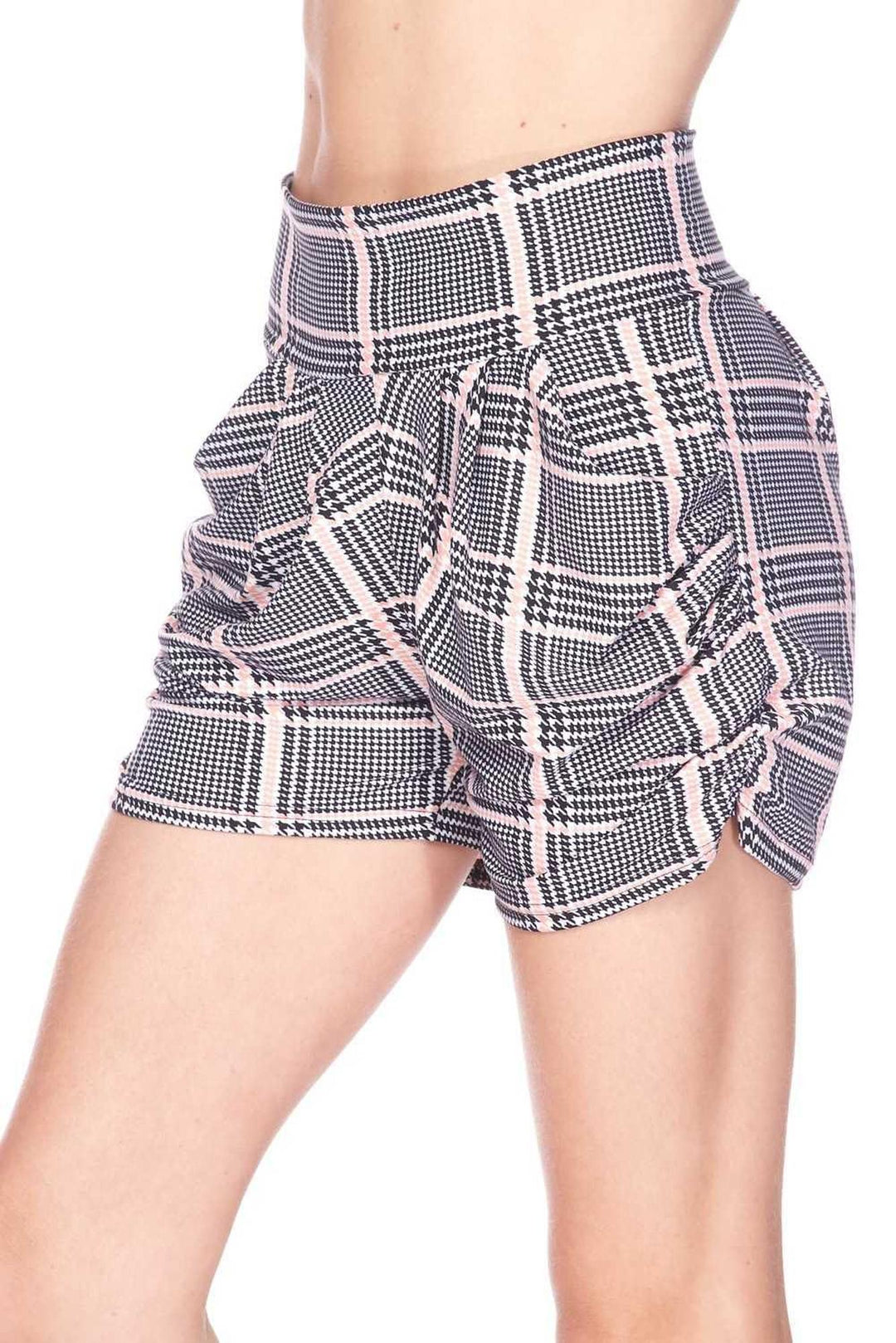 Buttery Soft Baby Pink Glen Plaid Harem Shorts
