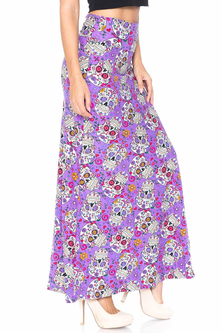 Buttery Soft Purple Sugar Skull Maxi Skirt