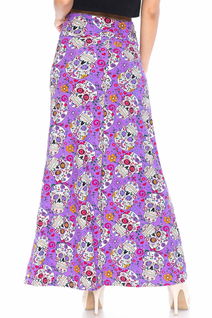 Buttery Soft Purple Sugar Skull Maxi Skirt