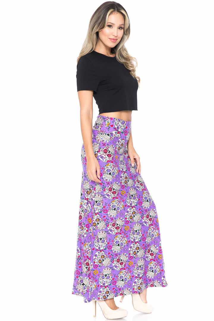 Buttery Soft Purple Sugar Skull Maxi Skirt