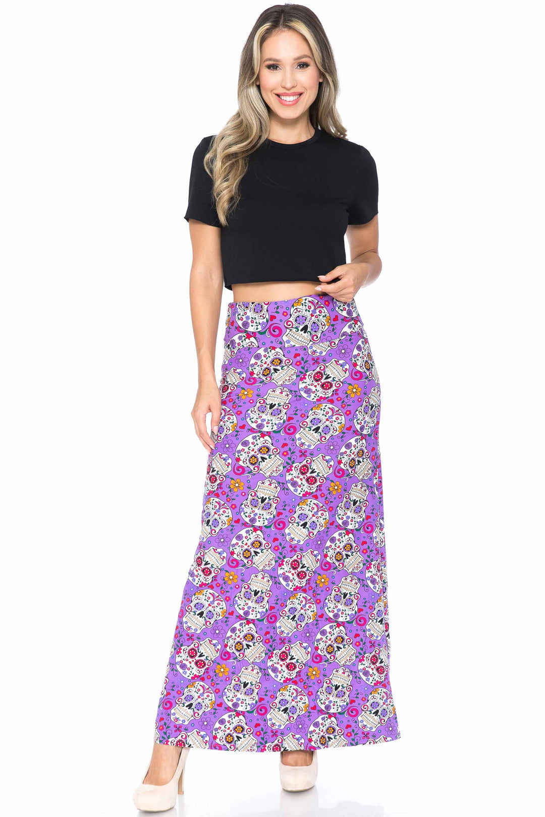 Buttery Soft Purple Sugar Skull Maxi Skirt
