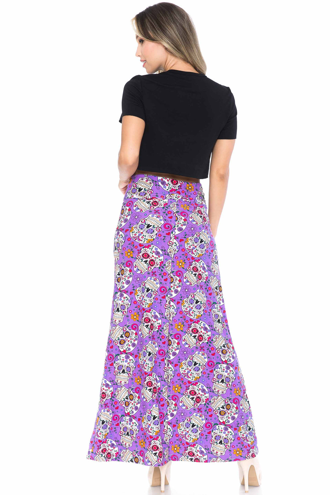 Buttery Soft Purple Sugar Skull Maxi Skirt