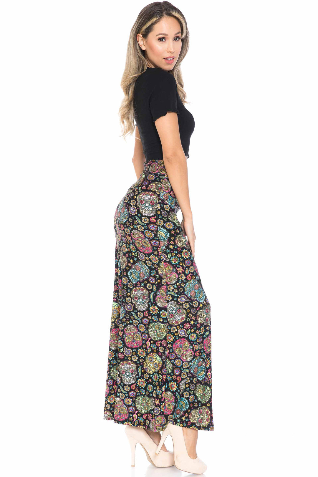 Buttery Soft Mandala Sugar Skull Maxi Skirt