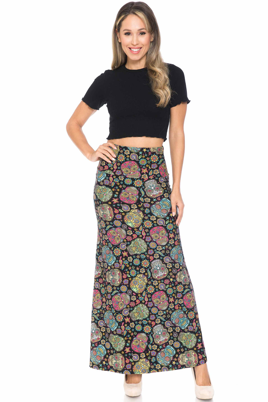 Buttery Soft Mandala Sugar Skull Maxi Skirt