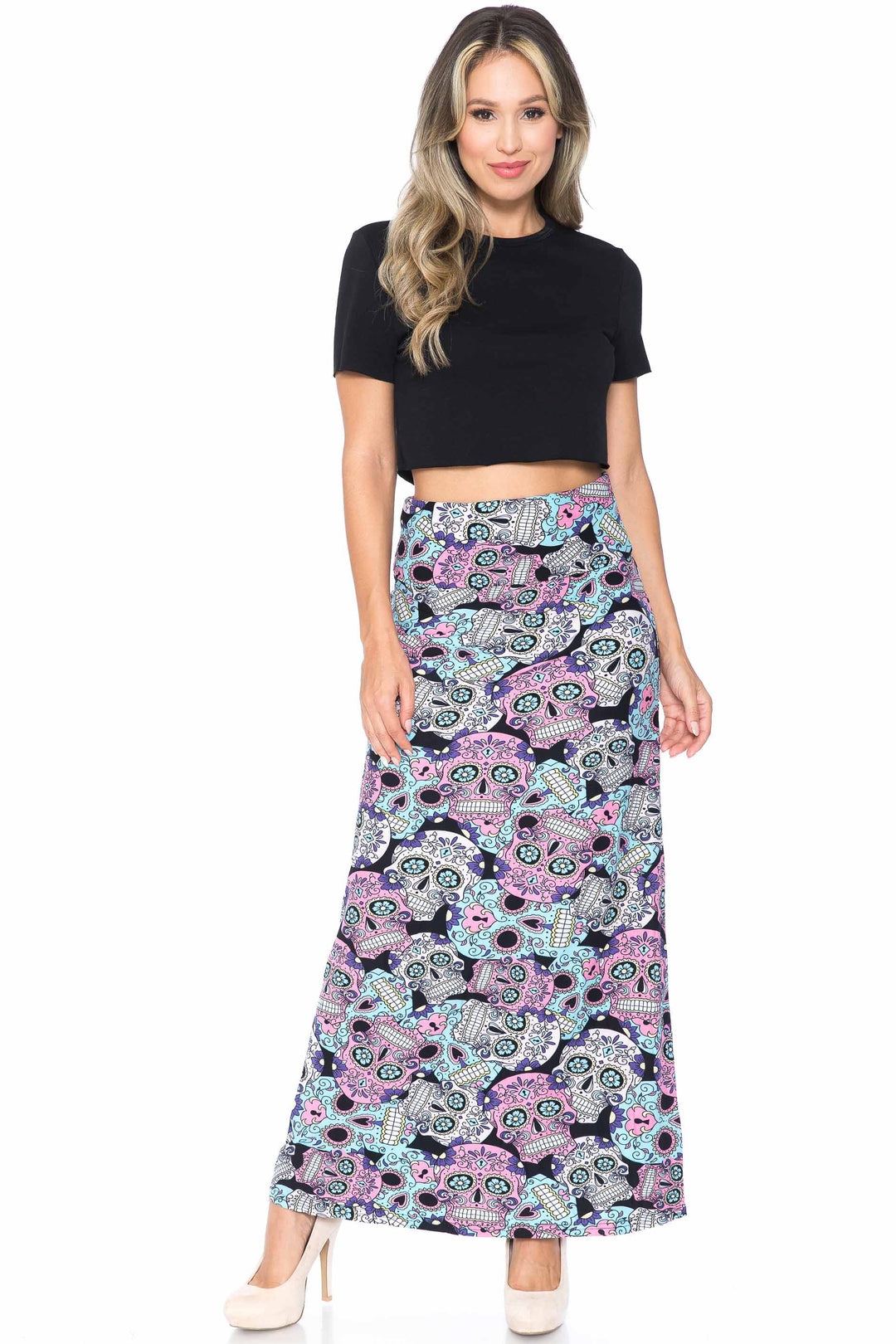 Buttery Soft Pastel Sugar Skull Maxi Skirt