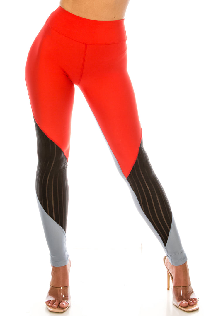 Red Wave Mesh High Waisted Sport Leggings