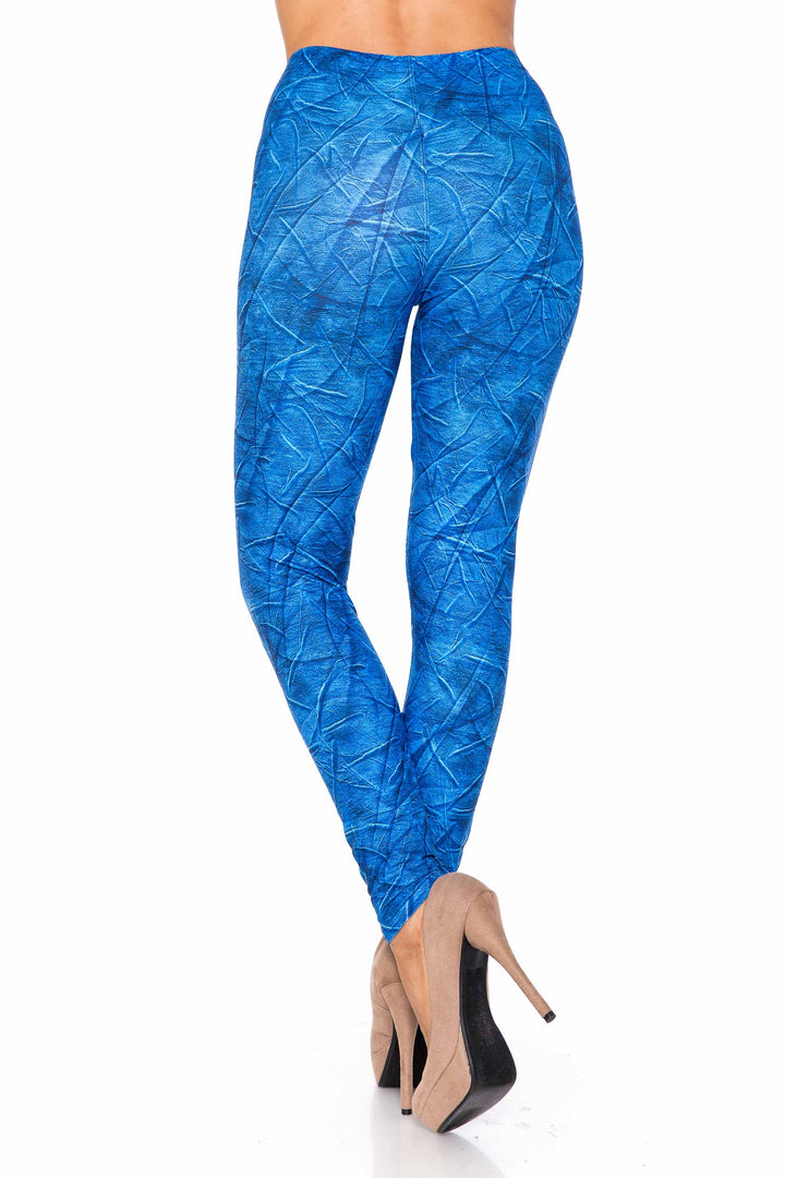 Creamy Soft Blue Wrinkled Denim Leggings - USA Fashion