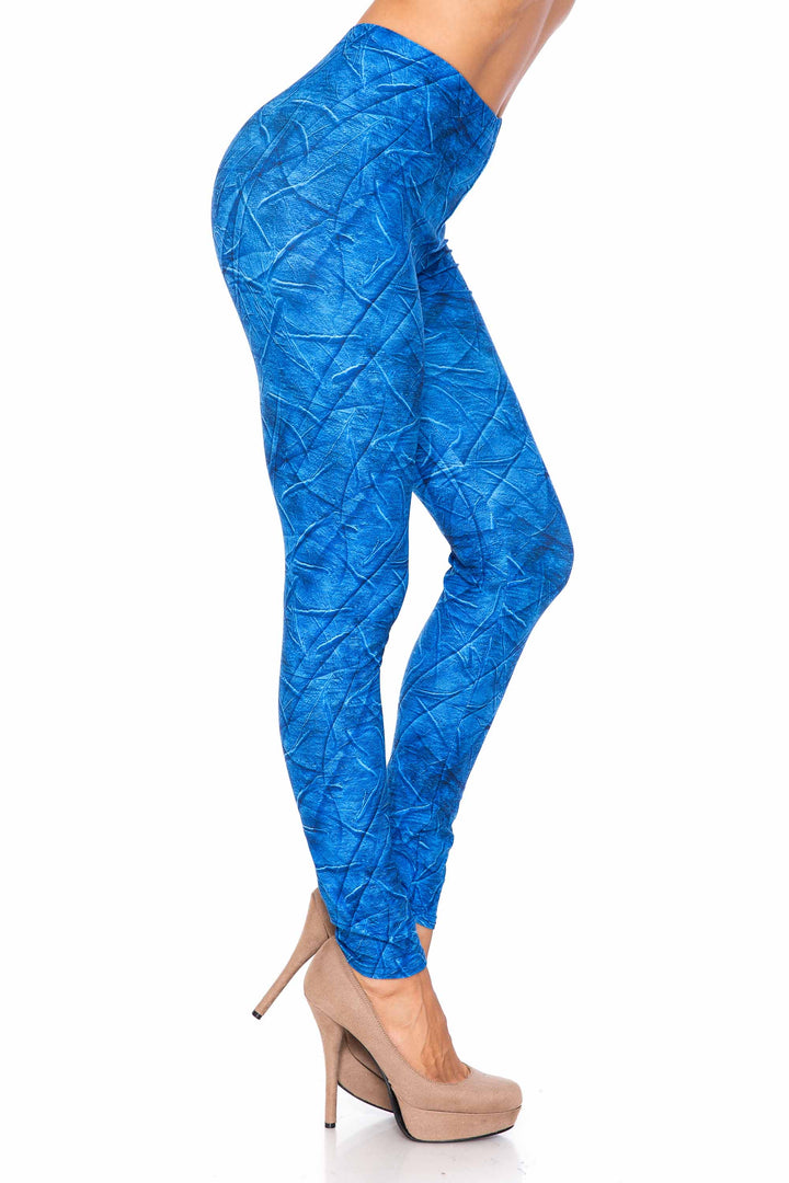 Creamy Soft Blue Wrinkled Denim Leggings - USA Fashion