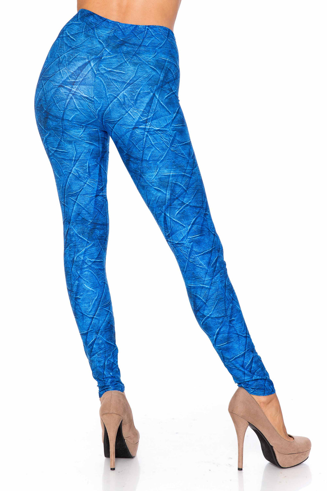 Creamy Soft Blue Wrinkled Denim Leggings - USA Fashion