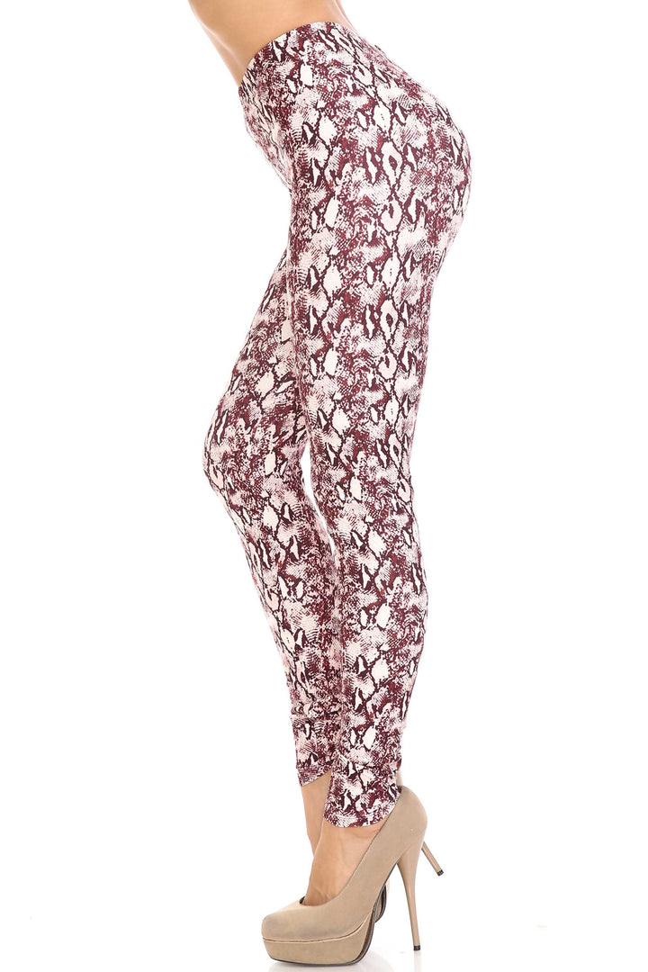 Creamy Soft Crimson Snakeskin Leggings - USA Fashion