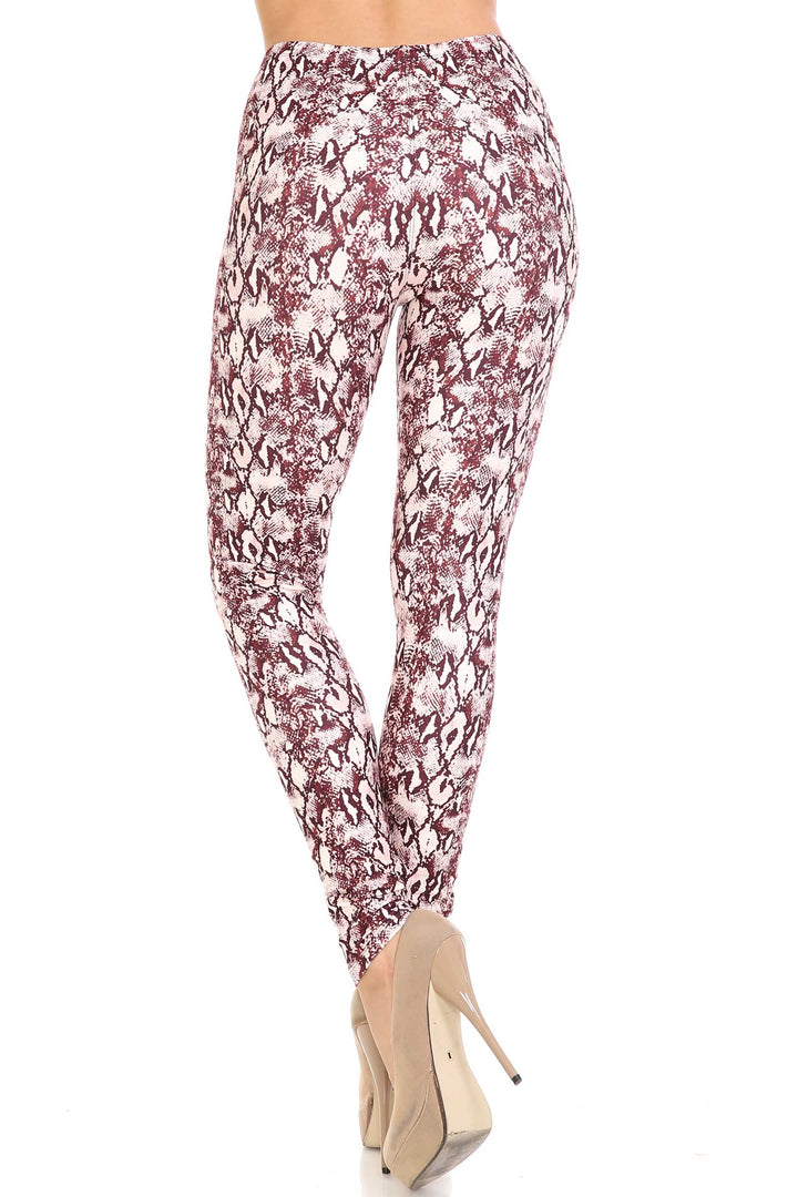 Creamy Soft Crimson Snakeskin Leggings - USA Fashion