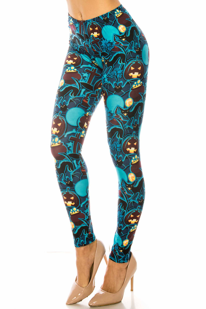 Creamy Soft Electric Blue Halloween Leggings - USA Fashion